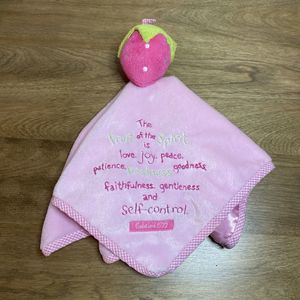 Religious Security Blanket Lovey Pink Strawberry Plush His Gem Galatians 5:22